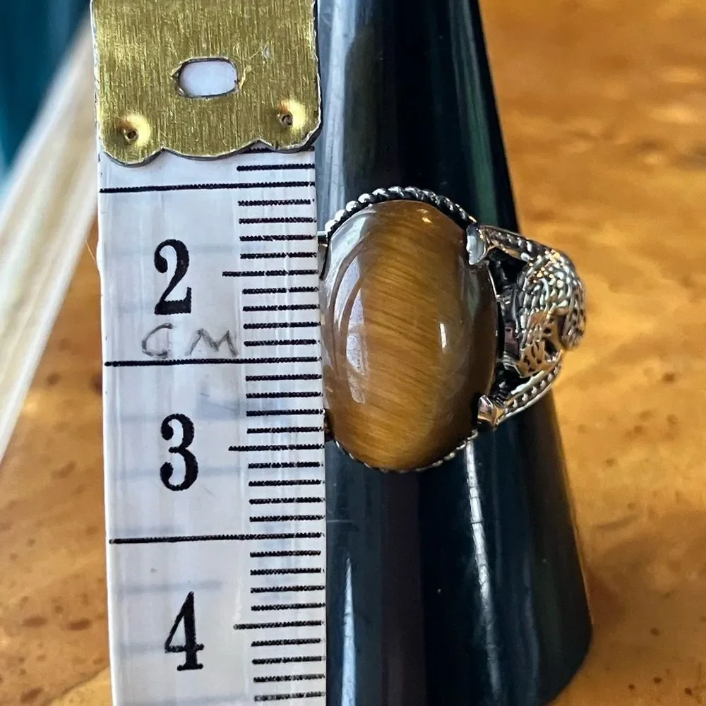 Natural Tiger’s Eye Eagle Ring Size 8